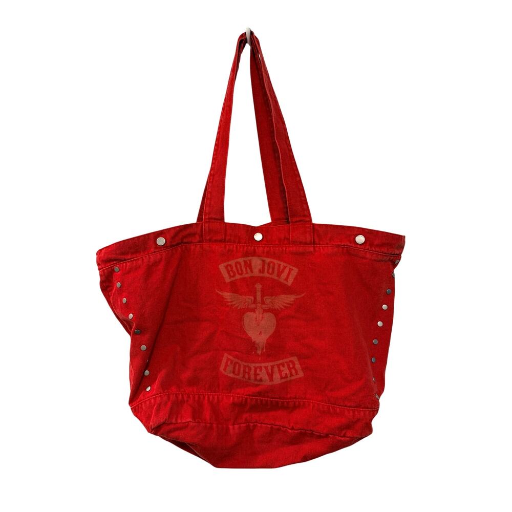 NEW! Bon Jovi Forever Tour 2026 VIP Red Canvas Tote Bag Studded Cotton Purse Red